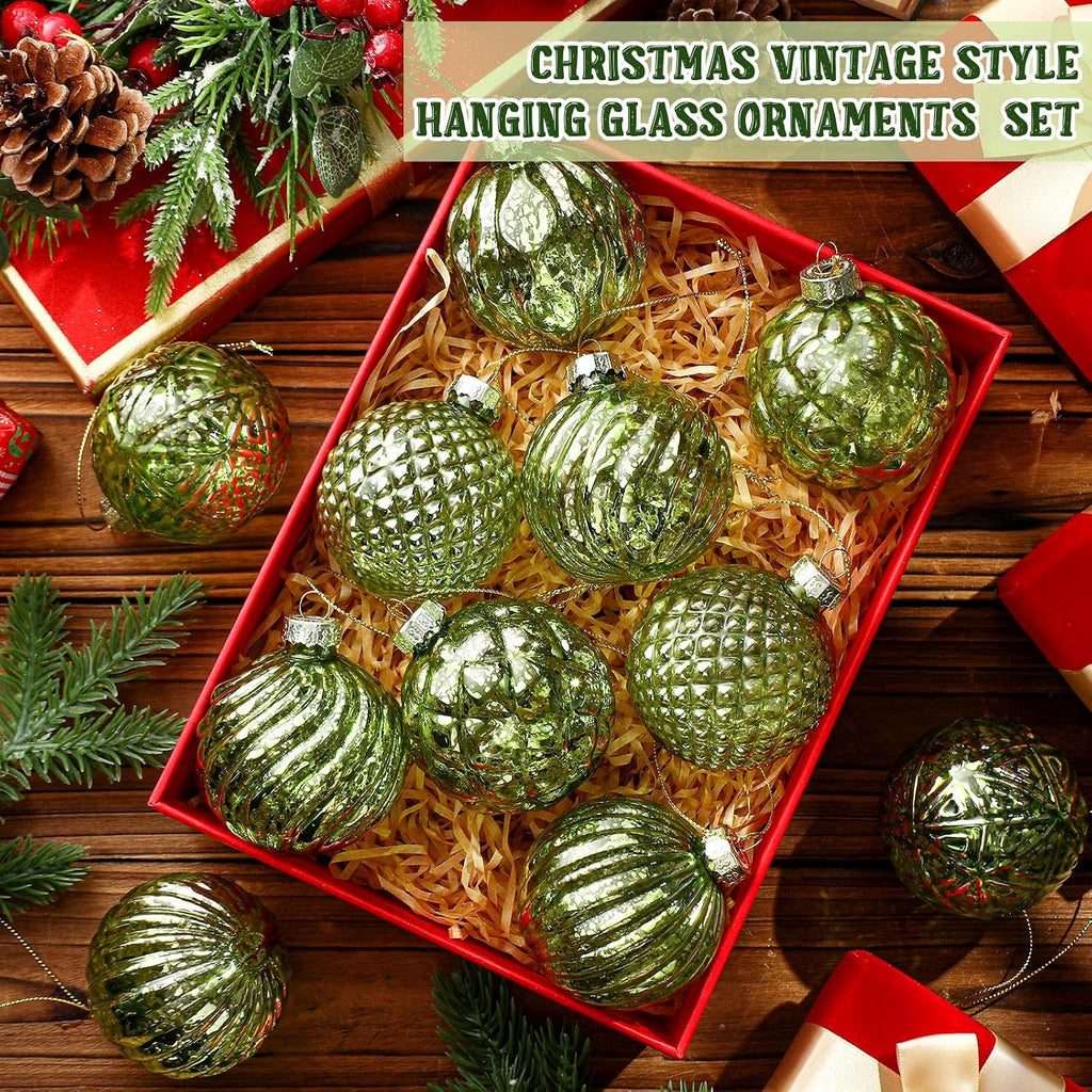 Christmas Lime Green Glass Ball Ornaments, Tree Decoration - Set of 12