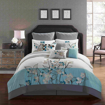 New 7 Piece Embroidered Over-Sized Comforter Set