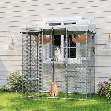 Outdoor Cat Houses, Small Cat Cage with Window Access, Cat Shelter with Walk-in Platform/Resting Box/Weatherproof
