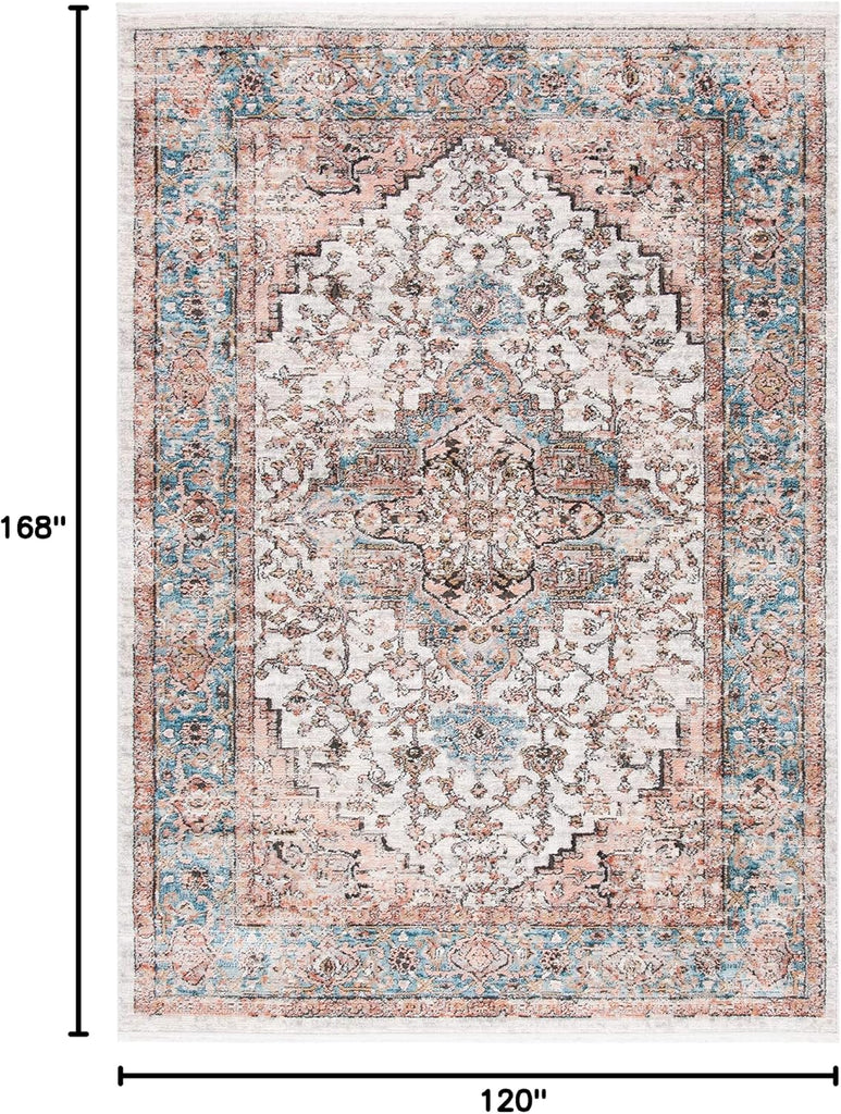 Shivan Collection Area Rug, Grey & Blue, Medallion Distressed Design, Non-Shedding & Easy Care, Ideal for