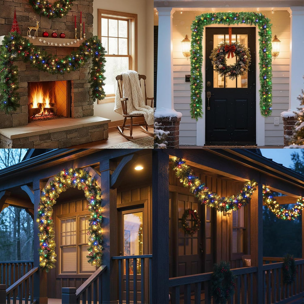 9ft Pre-lit Christmas Garland, with 8 Lighting Modes & Decorations