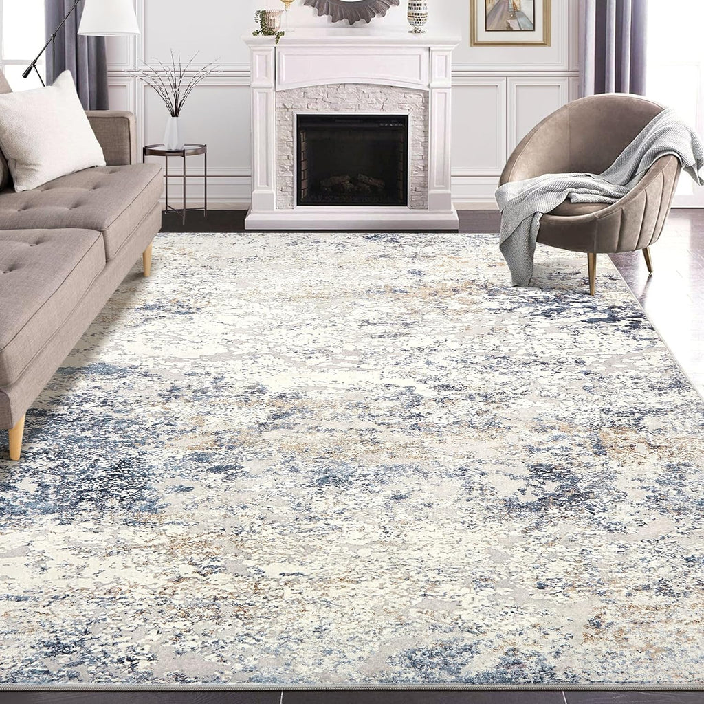 Area Rug Living Room Rugs - 5x7 Abstract Large Soft Indoor Washable Rug Neutral Modern Low Pile Carpet