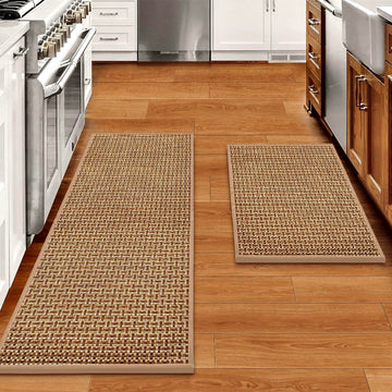 Kitchen Rugs and Mats Non Skid Washable Set of 2 PCS, Absorbent Runner Rugs, Farmhouse Weave Floor Mats in Front of