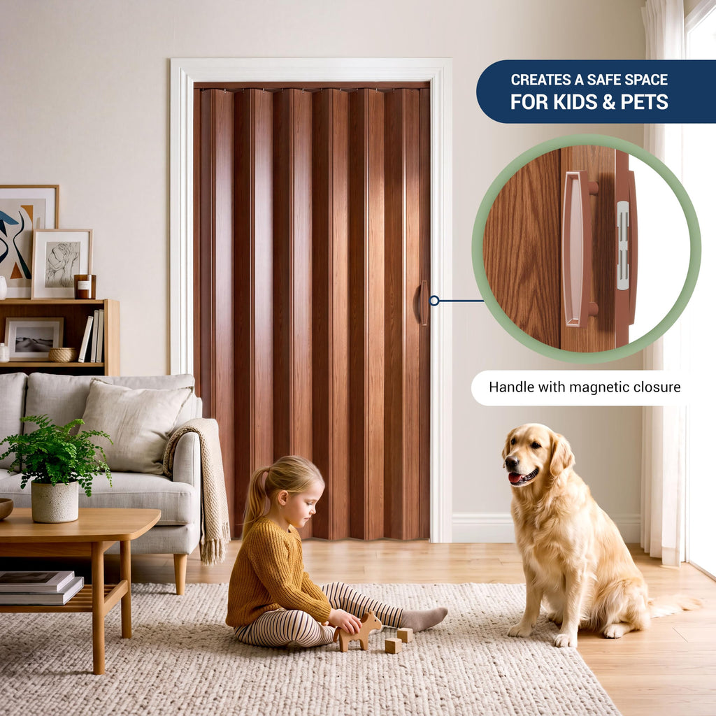 Studio Series 36" x 80" PVC Foldable Accordion Door, Walnut