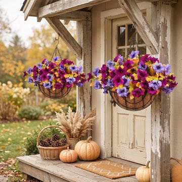 2 Pack Artificial Hanging Basket, Morningglory, Plum