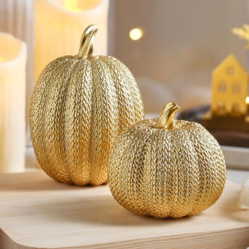 Pumpkin Fall Decor Indoor, Resin Gold Pumpkin for Decorating - Set of 2