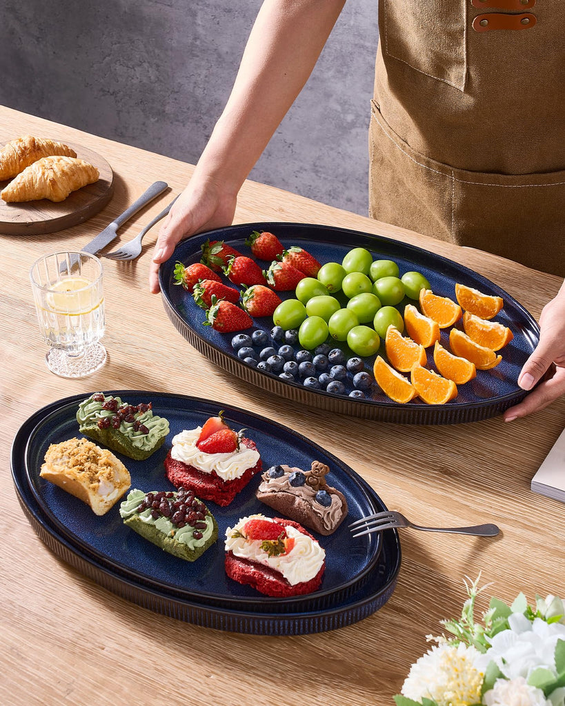Large Serving Platters Set of 3 Sizes - Oval, Nebulas Blue