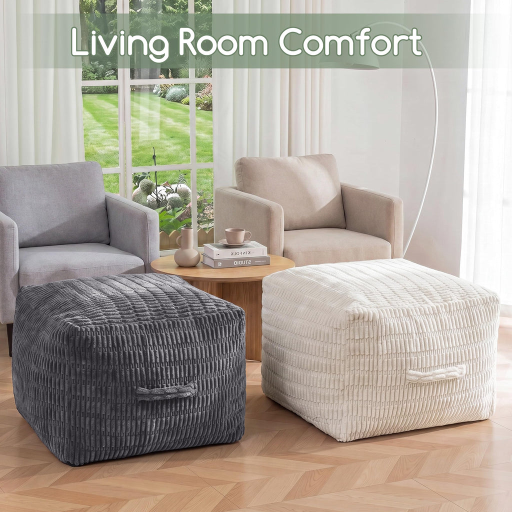 Pouf Ottoman Stuffed Square Modern Foam Filled Foot Rest Poufs Chair Decorative 20 X 14 Inches Boho Relax Stool for