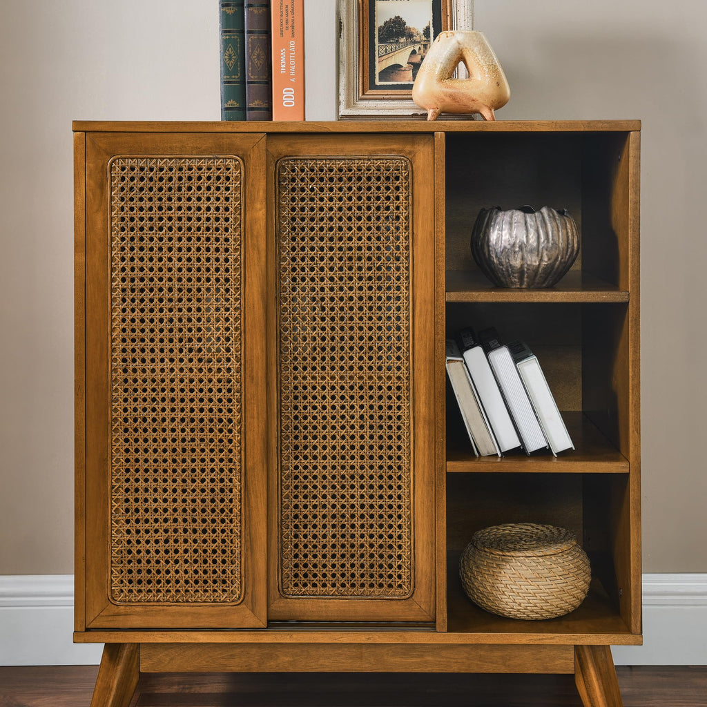 Mid Century Modern Small Rattan Sideboard Buffet Storage Cabinet