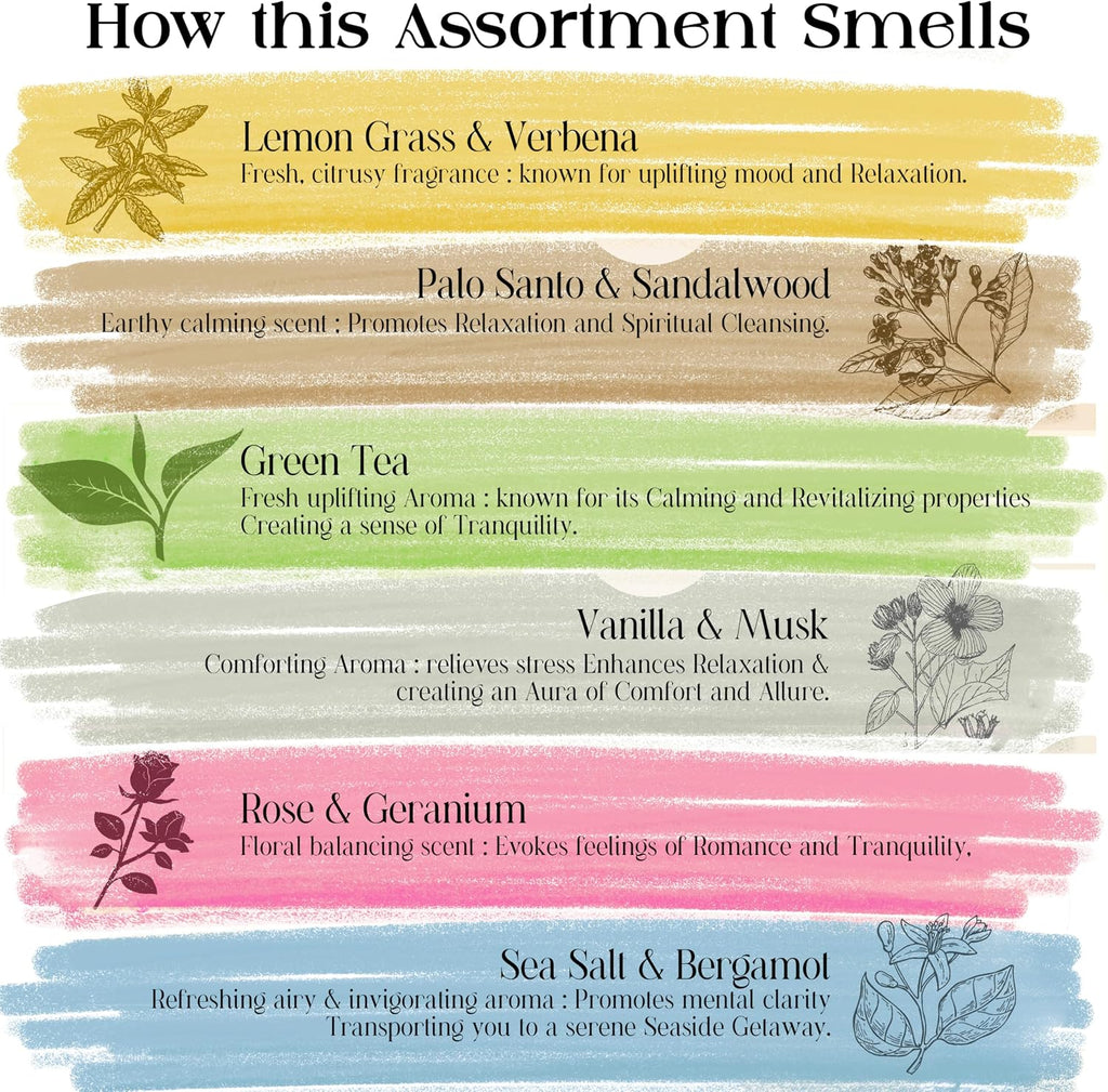 Incense Sticks Organic Non Toxic Natural Inscents with Insence Holder -120 Sticks, Clean Burn, Boho Gift - Set of 6