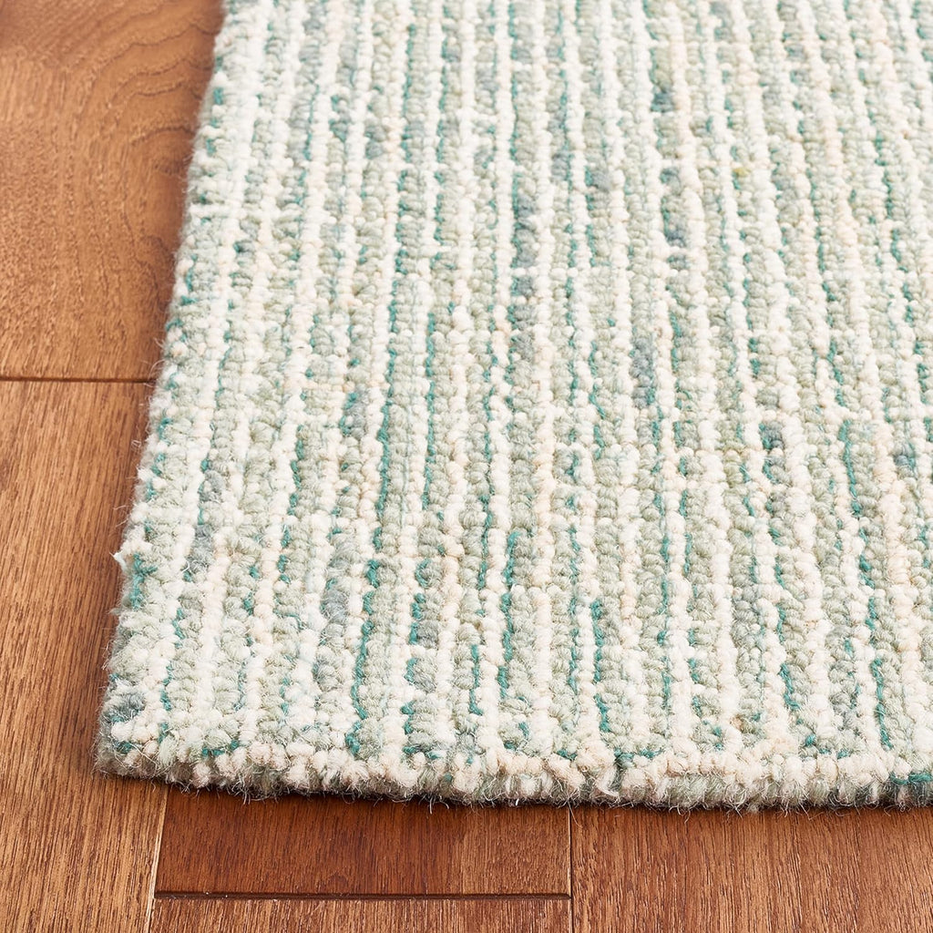 Abstract Area Rug - 9' x 12', Green & Ivory, Handmade Wool