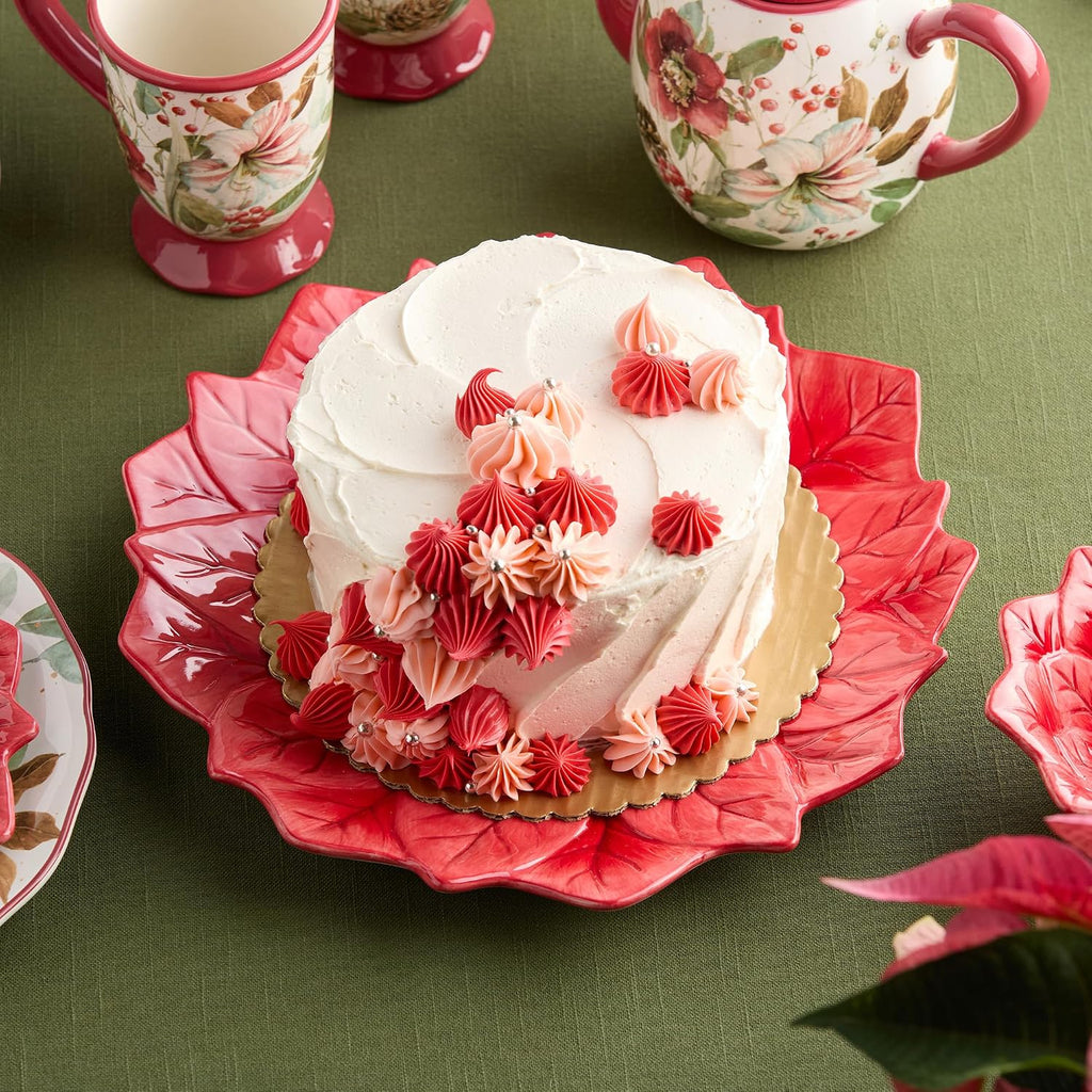 Winter Blooms Poinsettia Platter - 3D Holiday Serving Plate in Red Floral Design, Elegant Christmas Table Décor