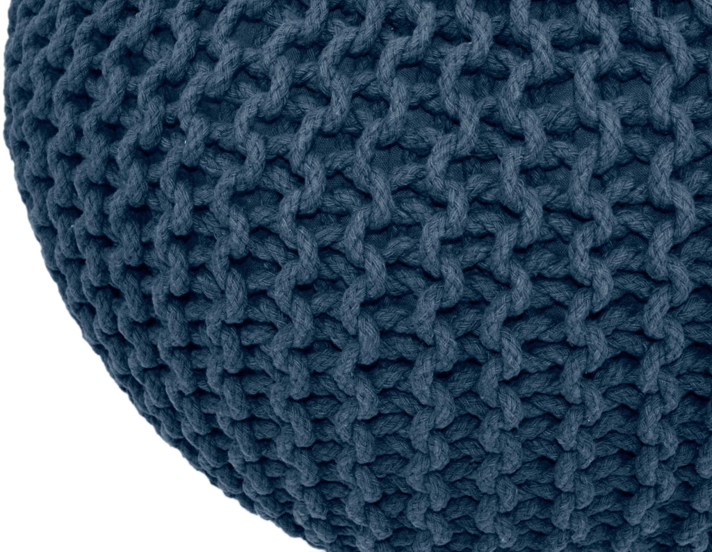 Round Blue Pouf - Hand Knitted Cotton Braid Cord Dori Ottoman