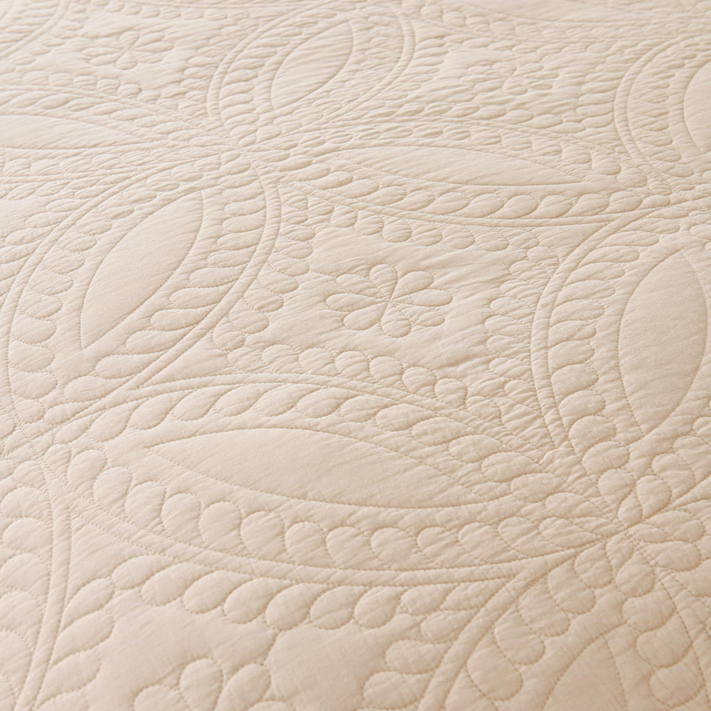 100% Cotton Quilt -Beige Bedspread 106"x96"-Coin Pattern Bedding Set 3 Pieces-Pre-Washed Lightweight Cotton