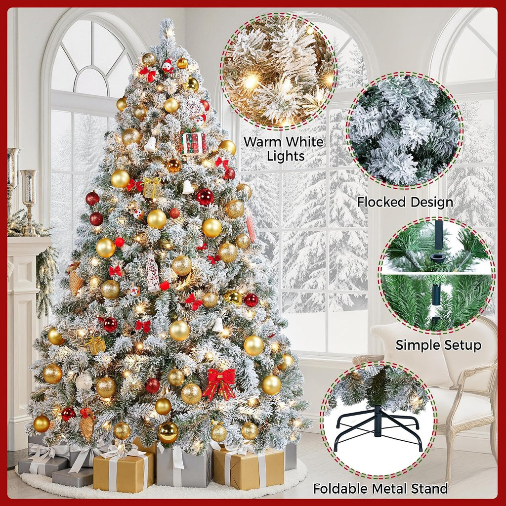 Pre-Lit Snow Flocked Artificial Christmas Tree, 550 Lights