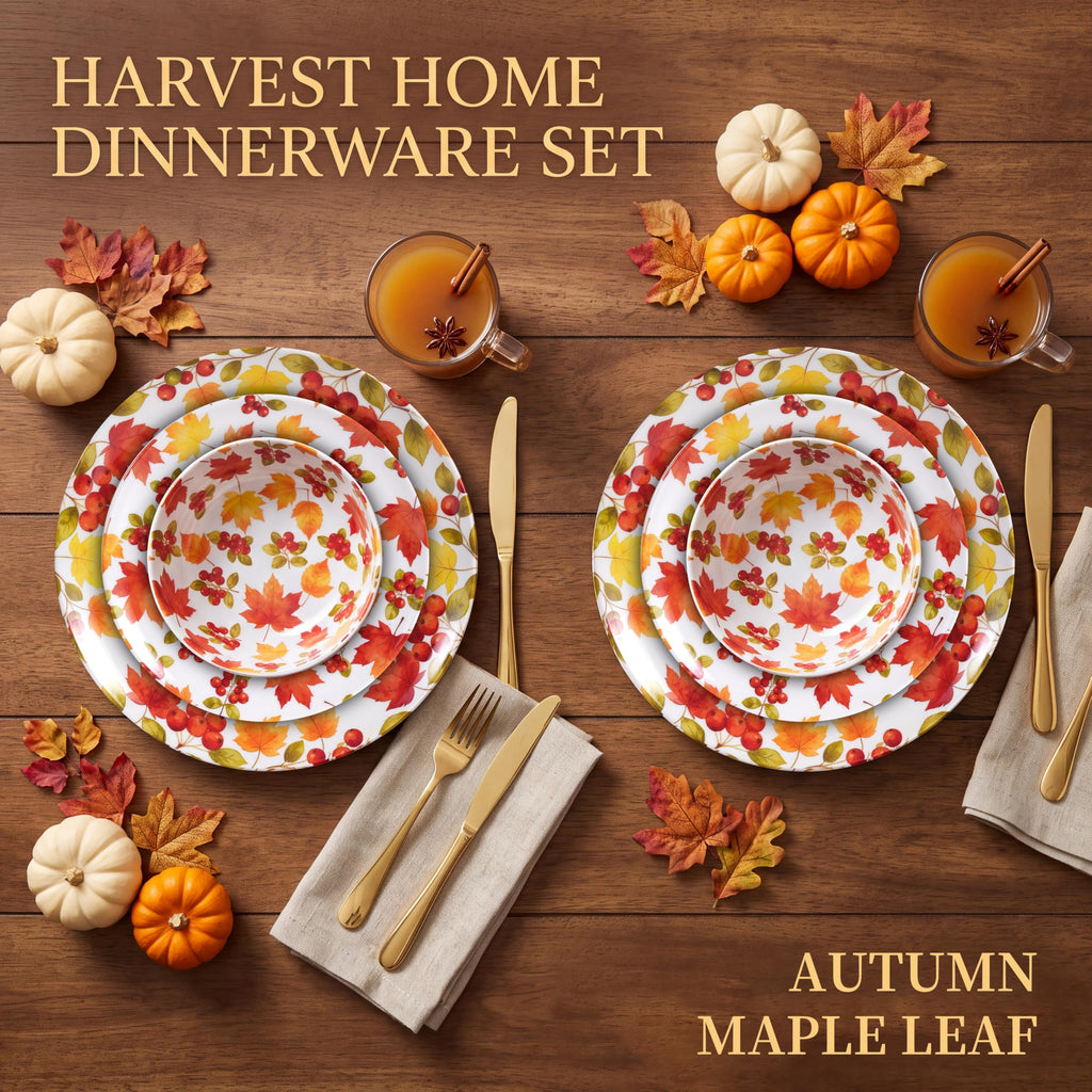 12-Piece Melamine Dinnerware Set, Fall Plates and Bowls Set