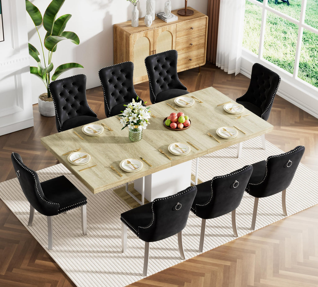 78.7" Farmhouse Extendable Dining Room Table Set for 8, 9-Piece Rectangle Kitchen Dining Room Table Set with Wood