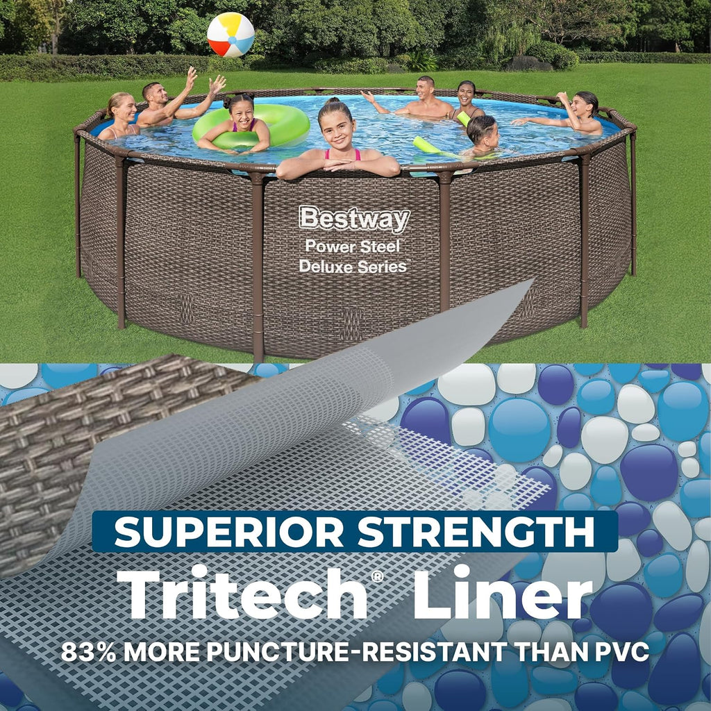 Power Steel 14' x 42" Above Ground Pool, Round Metal Frame Outdoor Swimming Pool Set with Filter Pump, Ladder, and