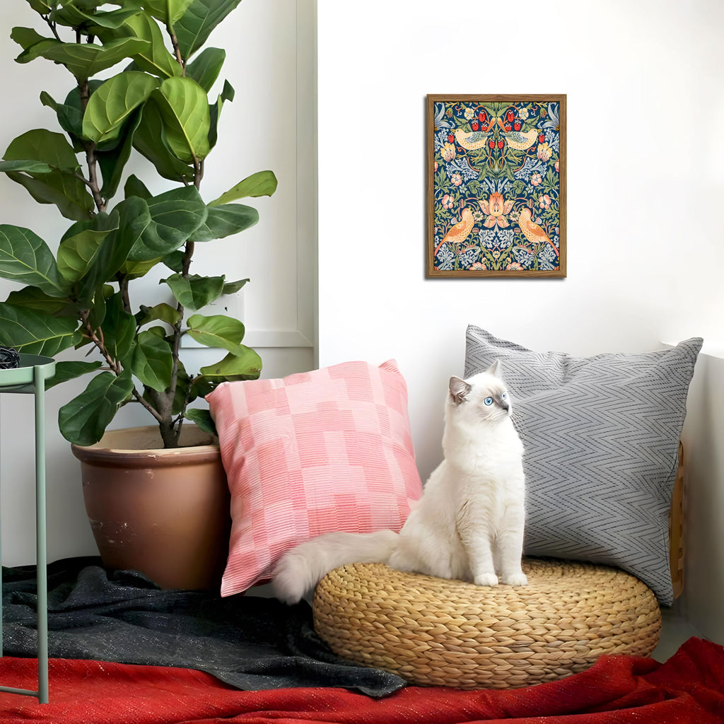 Wood Frame William Morris Wall Art Set of 3, Vintage Botanical Floral Canvas Wall Decor Painting, Farmhouse Artwork