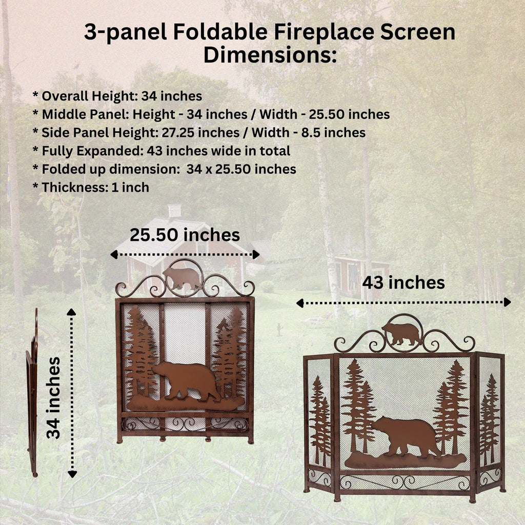Bear in Forest Metal Fireplace Screen Lodge Cabin