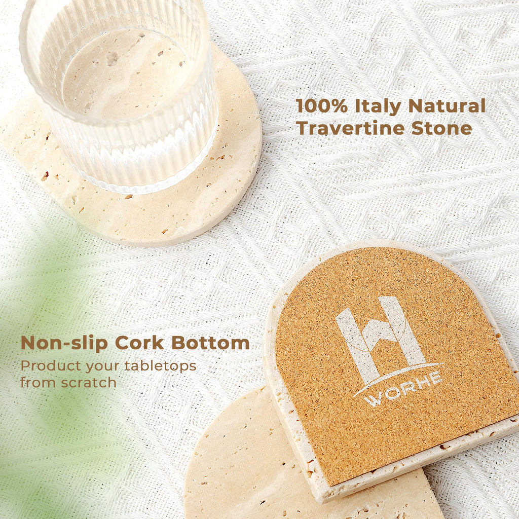 Marble Coaster for Drinks Set of 5 Natural Travertine Coasters Decor Coffee Table, Modern Style Stone Cup Mat warming