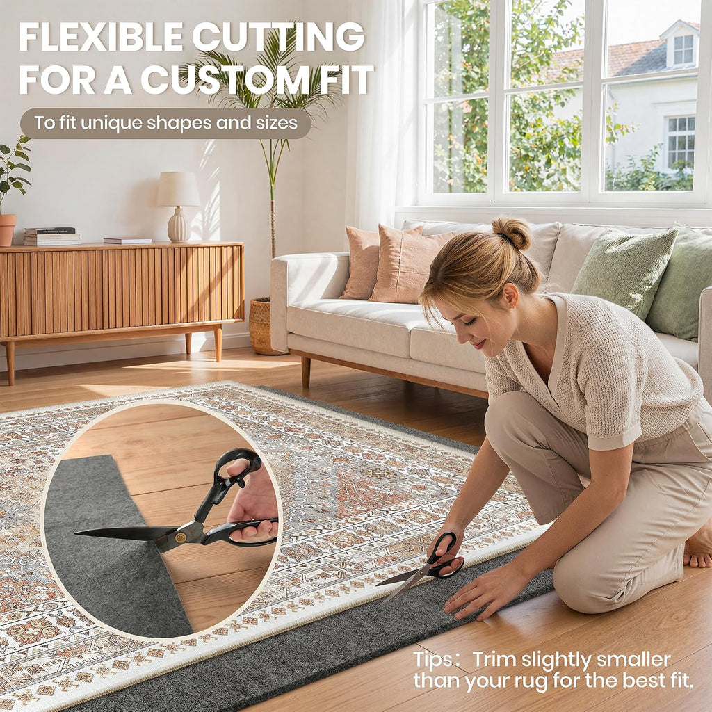 Rug Pad 5x7-1/4 Thick, Felt and Rubber Backing, Under Area Rug Protective Cushioned Pads, Keep Rugs Safe and