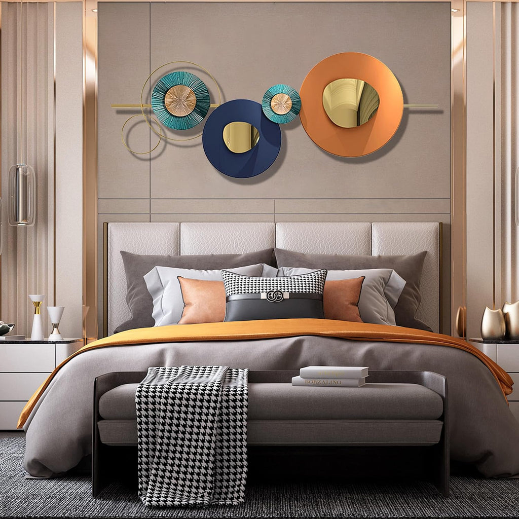 Large Metal Wall Art Decor, Geometric Orange Circle Wall Sculptures, 3D Modern Abstract Round Wall Hanging Sculpture