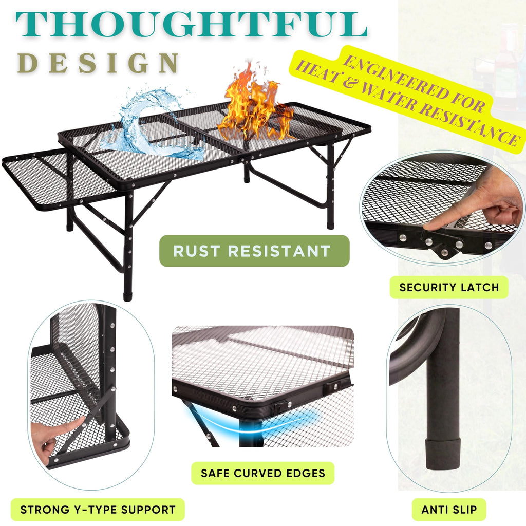 Folding Table w/ Carry Bag, Paper Towel Holder, Garbage Holder, Wing Panels, 3x2 FT Foldable Table for Portable