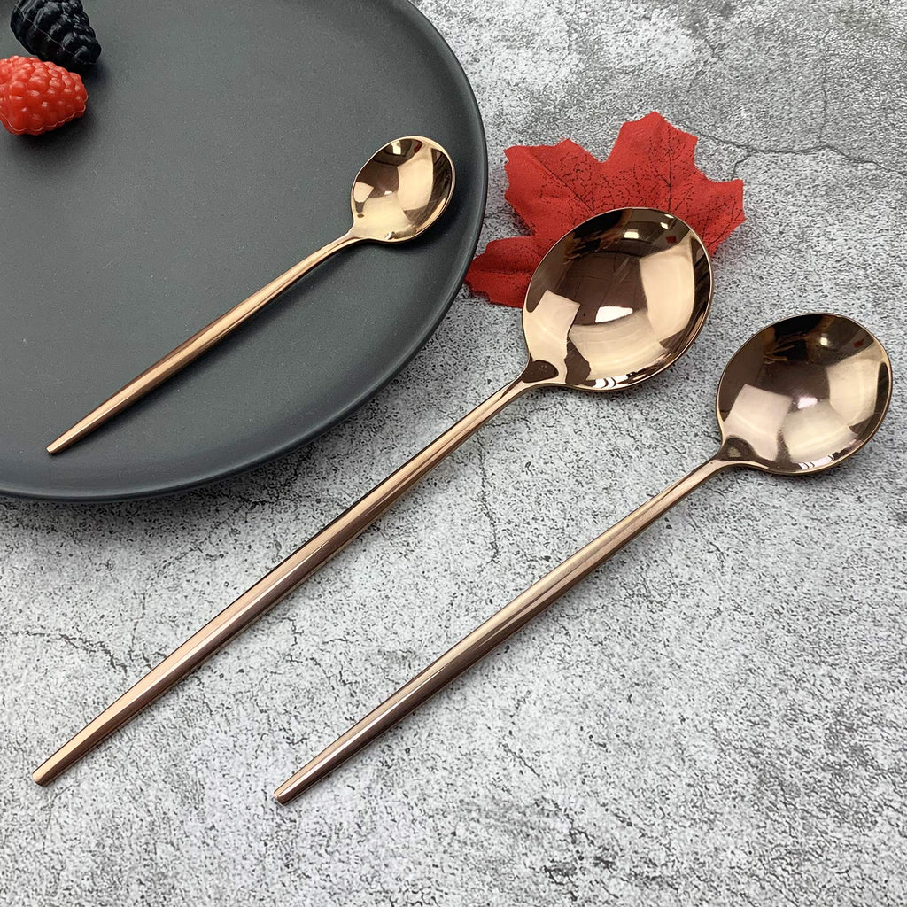 Silverware Set, Mirror Polished Copper Flatware Cutlery Set Service for 6, Shiny Finish 36 Pieces Stainless Steel