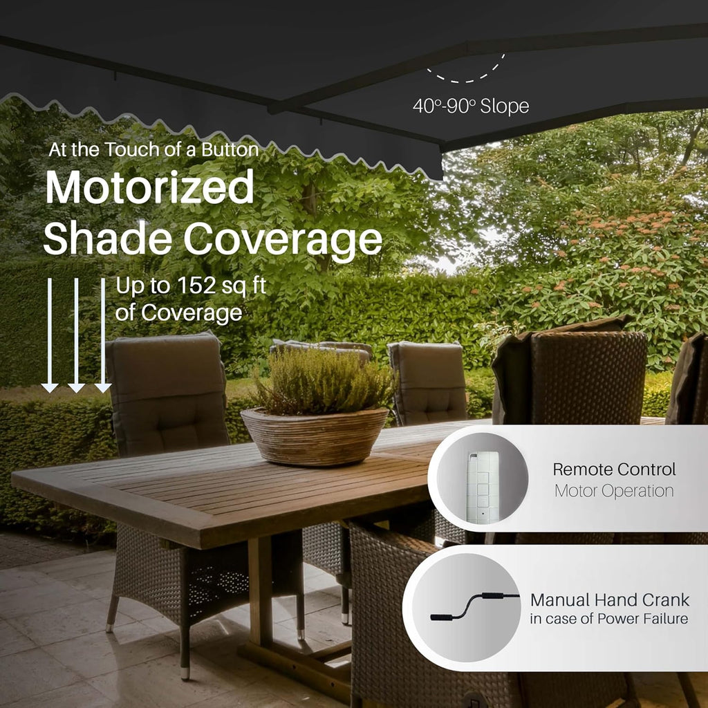 Electric Patio Awning Caribbean Black Frame 16x10 Onyx Black | Retractable sunshade for decks and balconies