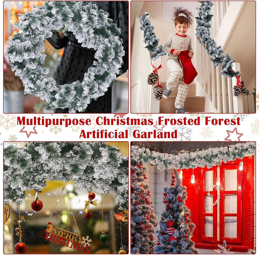 2 Pcs 9 ft Christmas Snowy Flocked Garland White Flocked Spruce