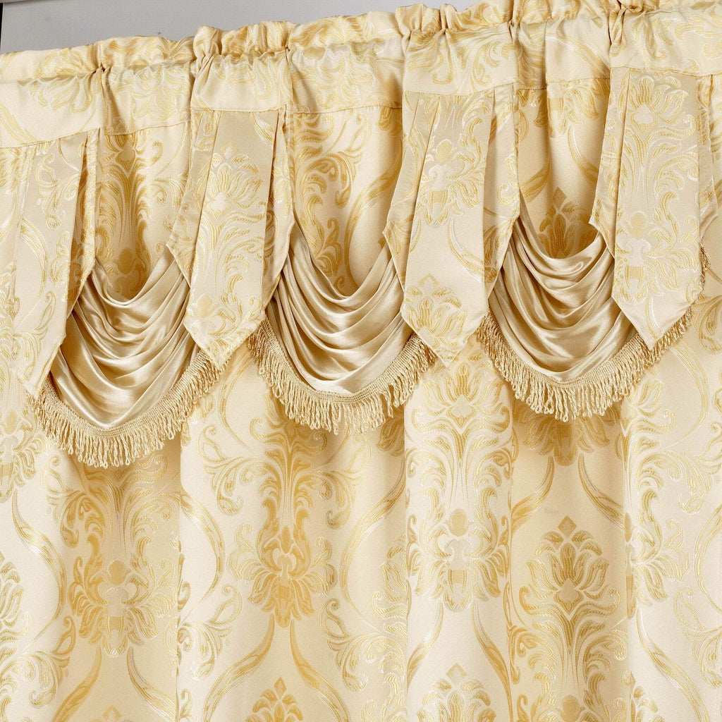 New 4 Piece Drape Set with Attached Valance and Sheer with 2 Tie Backs Included (96" Length, Gold)