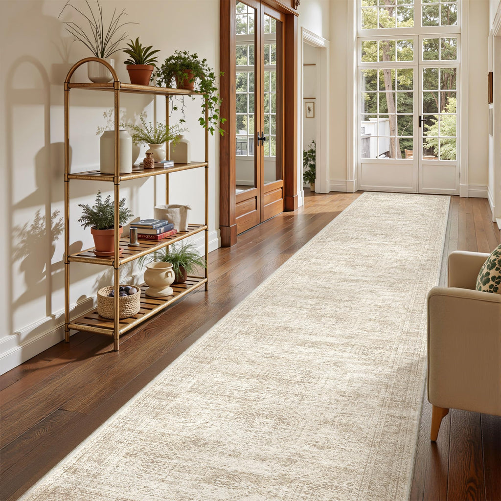 2'6 x 16' Runner Rug Non Slip, Washable Kitchen Rugs, Beige