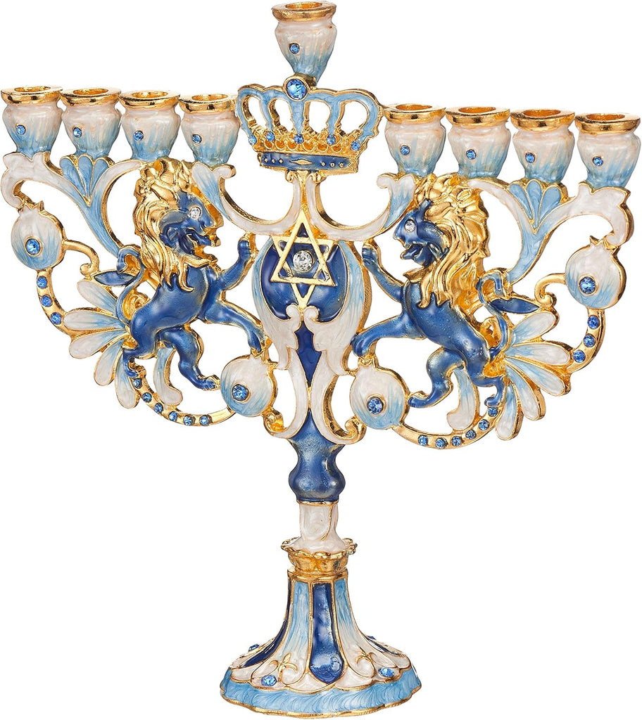 Hand Painted Blue and Ivory Regal Lion Candelabra