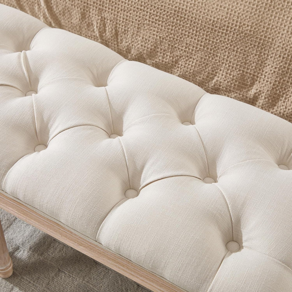 47.2" Vintage Tufted Entryway Upholstered Linen Chaise Bench with RubberWood Legs, End of Bed Bench , Indoor Extra
