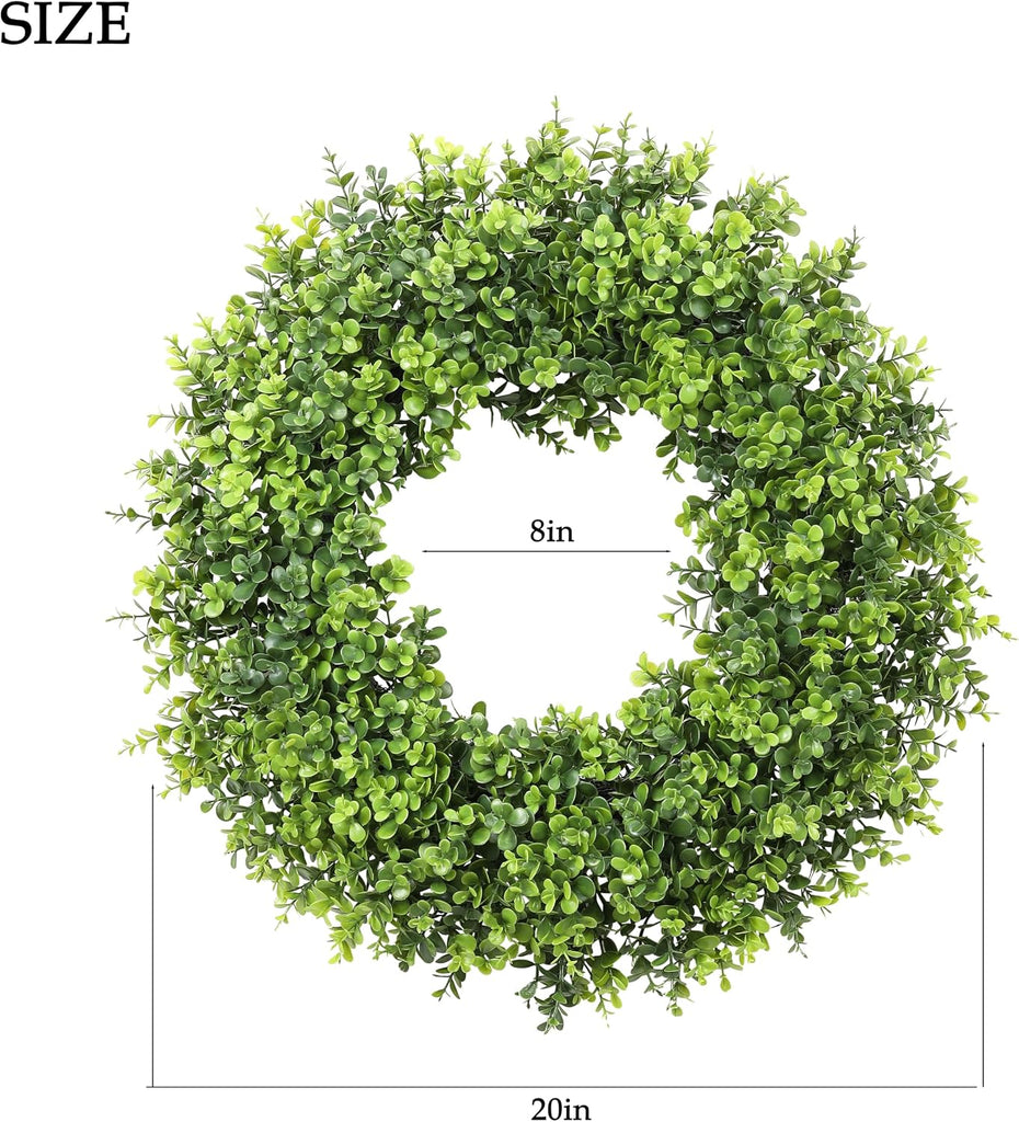 20IN Artificial Boxwood Wreaths for Front Door,Spring Summer All Season Wreath,Green Wreath Suitable