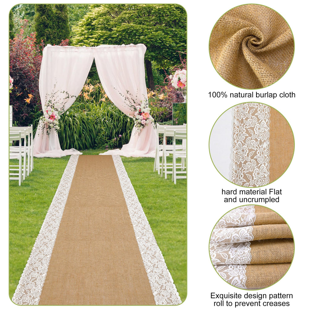 20Ftx36 in Natural Burlap Wedding Aisle Runner, Jute Weddings Runway Carpet