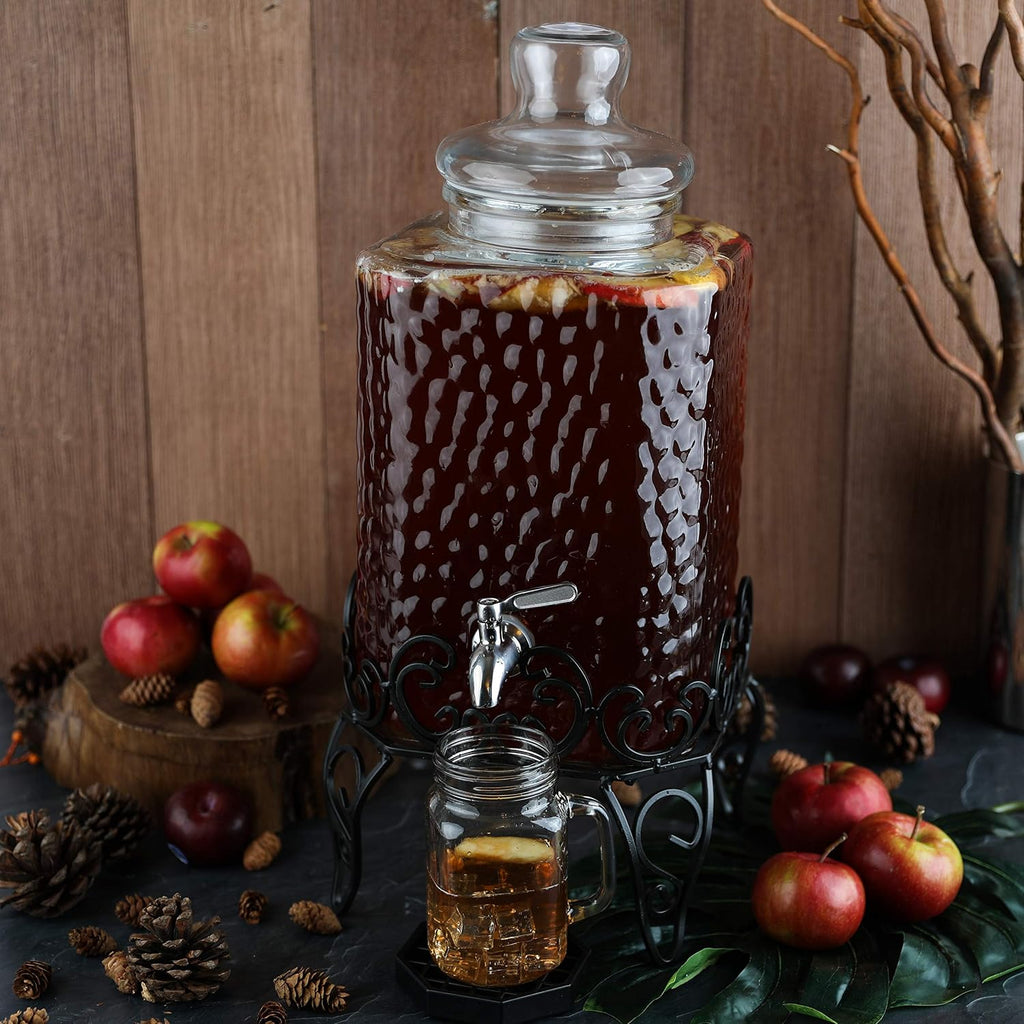 2.5 Gallon with Stand & Stainless Steel Spigot - Large Mason Jar Drink Dispenser for Sun Tea, Kombucha, Iced Tea