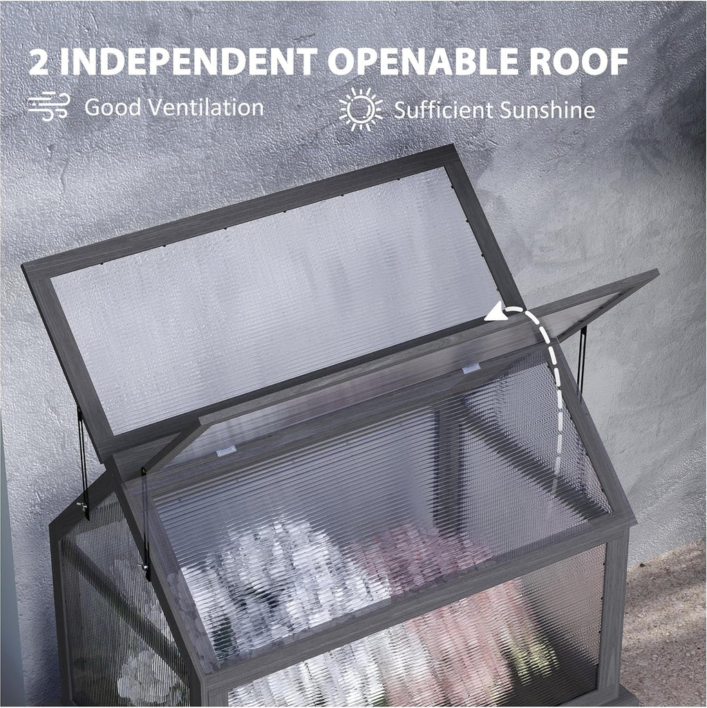 Raised Garden Bed with Greenhouse, Wooden Cold Frame Planter Kit, 35.5"x22.5"x38.25", Gray - Outdoor Plant Protector