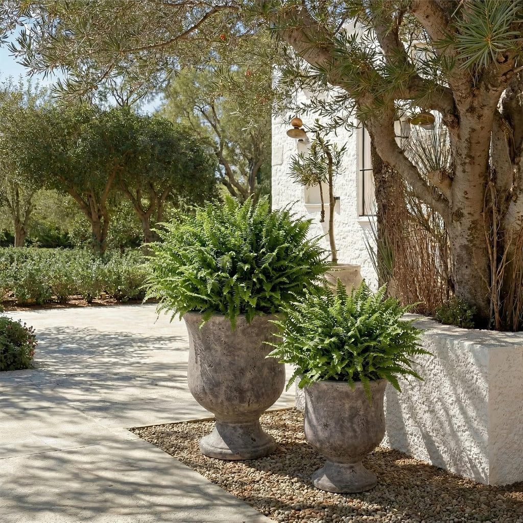 Outdoor - Remy Planter Pot with Drainage - Antique Brown Ficonstone Cement - Weather Resistant - Ideal , Garden