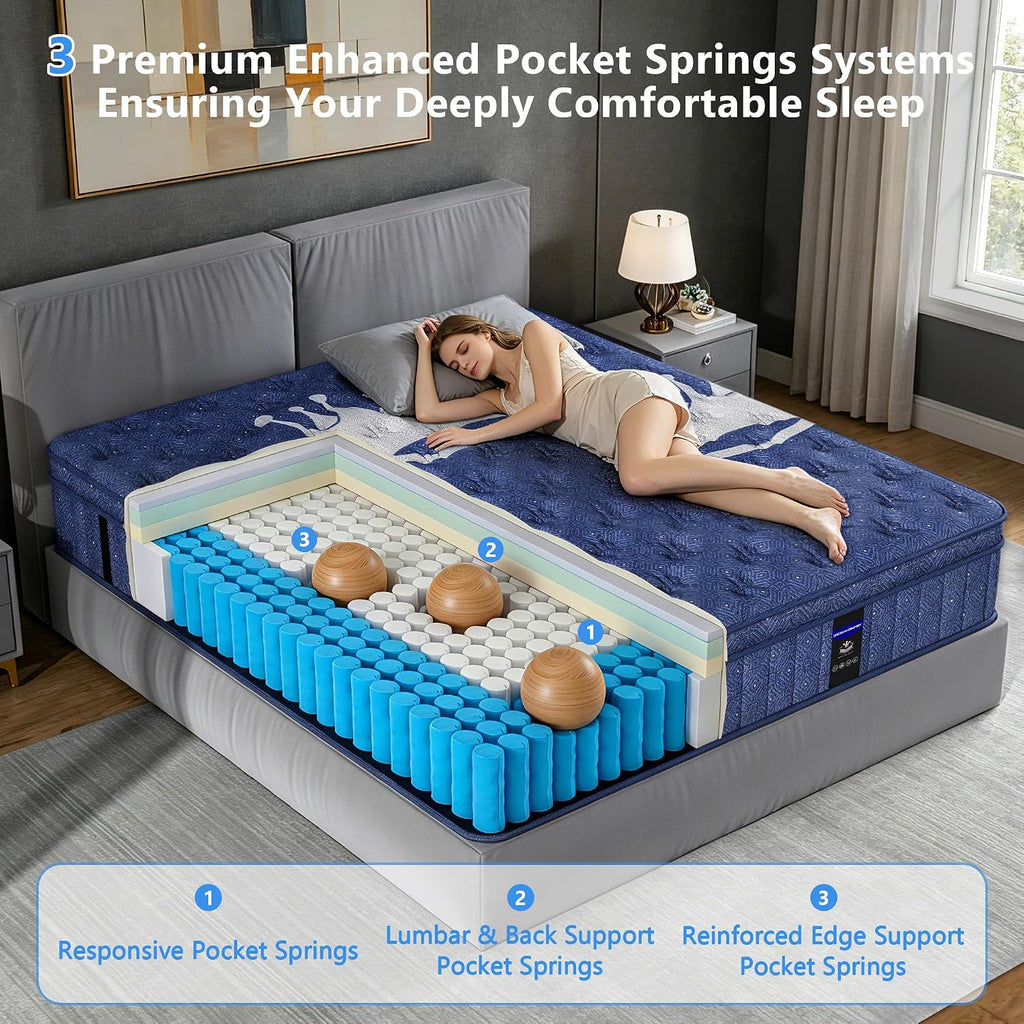 Full Mattress, Crown Hybrid Mattress in a box, Medium Firm Mattress(14 in) | Cool and Breathable Knit Fabric