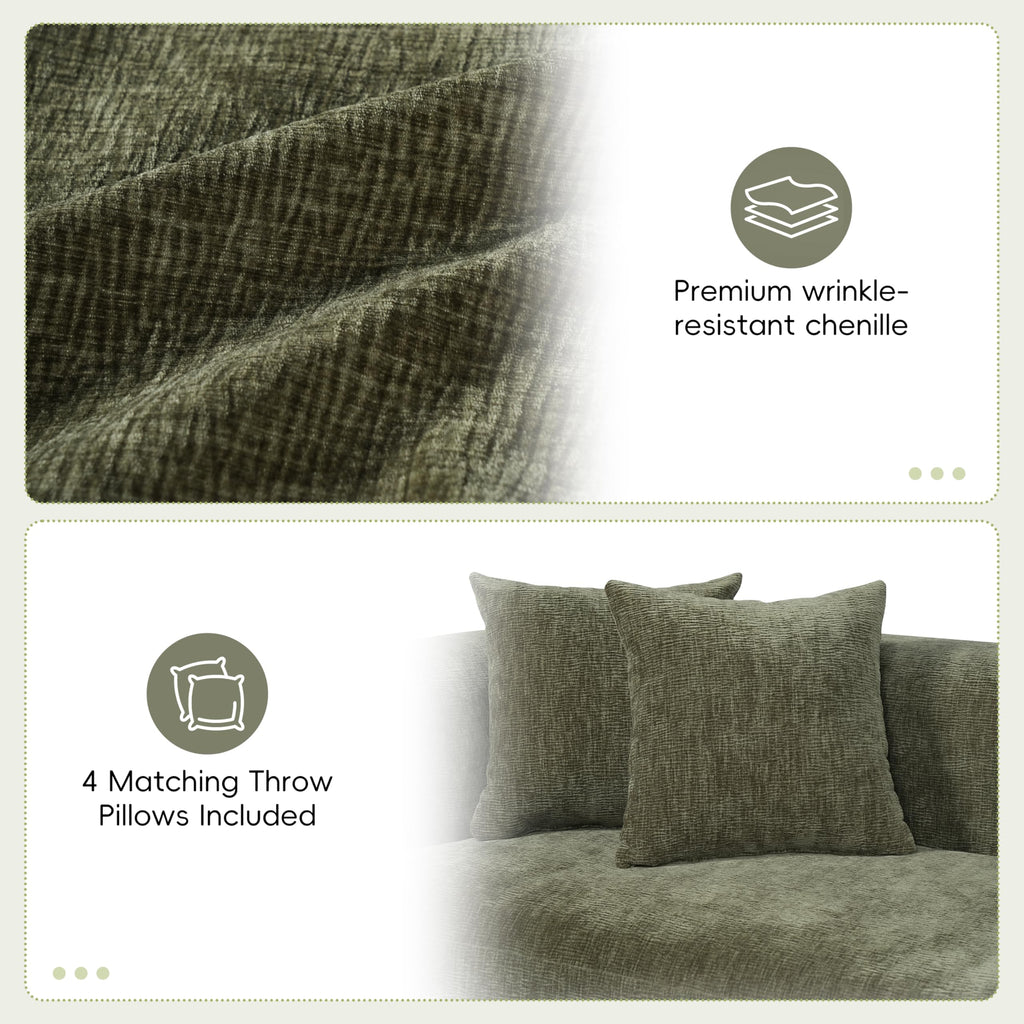 116.5 Inch Boneless Curved Cloud Sectional, Oversized L Shaped 4 Seater Chenille Modular Couch with High Resilience