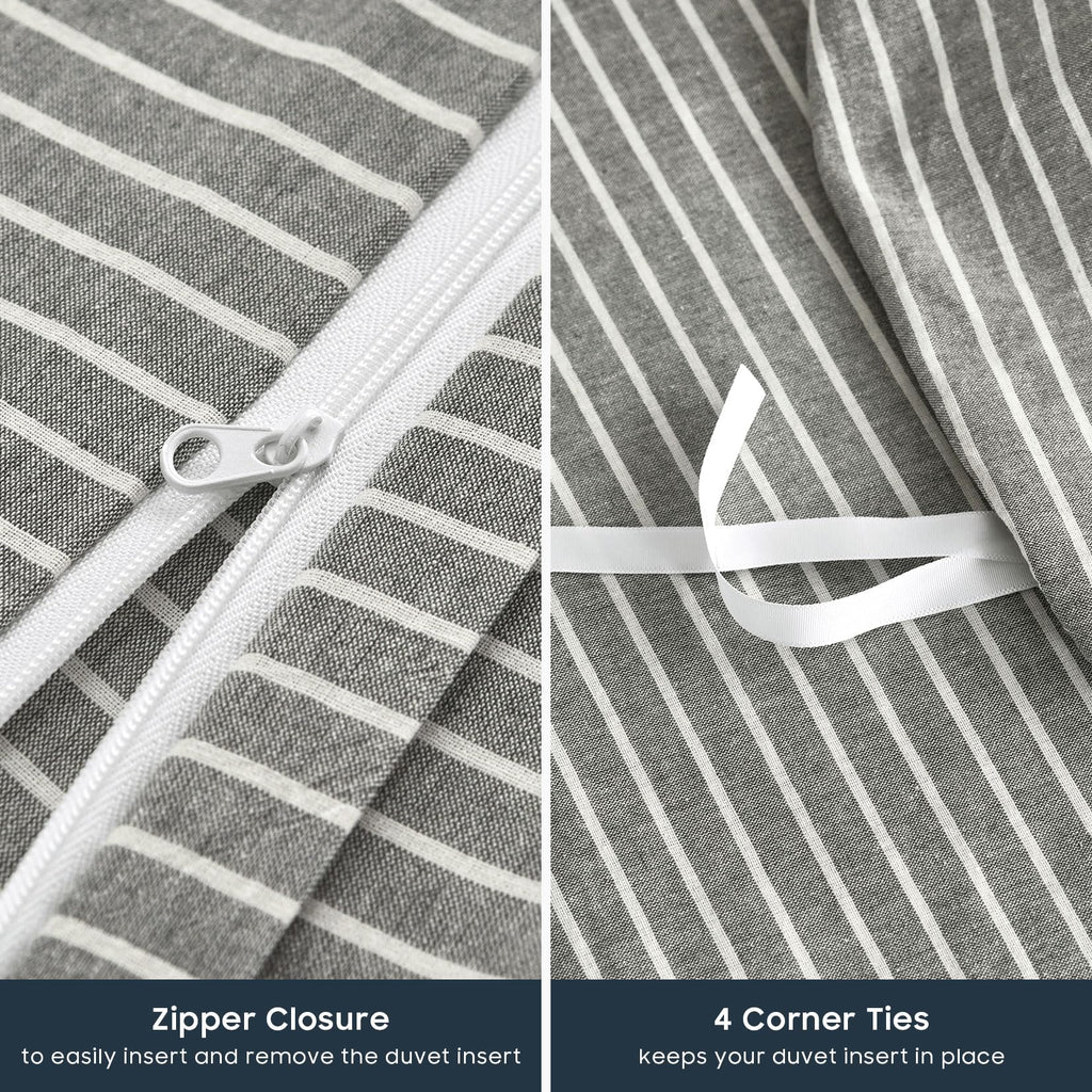Striped Cotton Duvet Cover Set, Grey