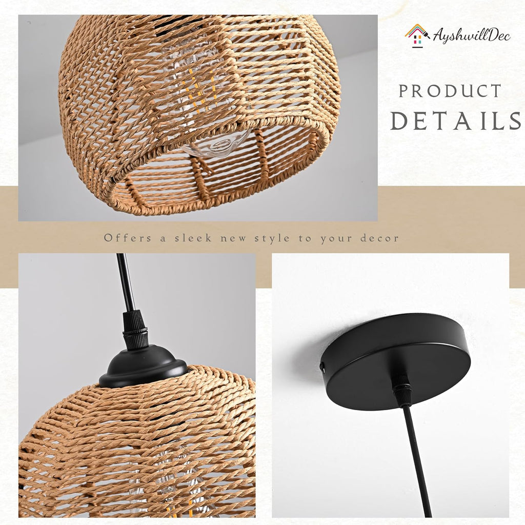 Mini Hemp Rope Woven Pendant Light Woven Light Fixture Boho Chandelier Light Fixture Wicker Pendant Light Rattan