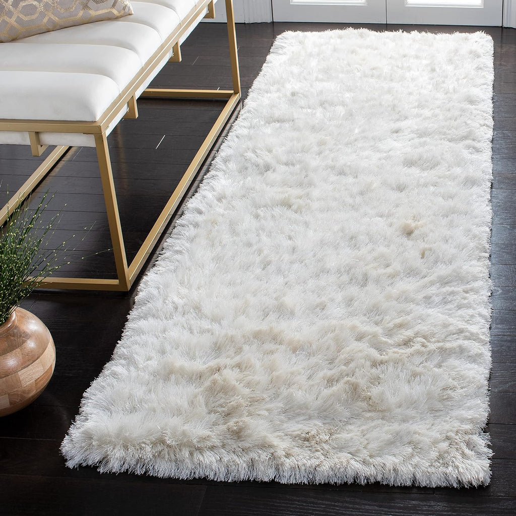 Ocean Shag Collection Runner Rug - 2'3" x 6', Ivory, Handmade Solid, 2.4-inch Thick Ideal for High Traffic Areas