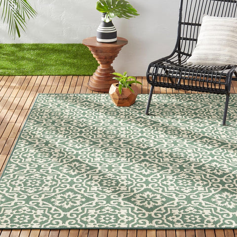 Patio Country Danica Transitional Geometric Indoor/Outdoor Area Rug, Green/Beige, 5'2"x7'2"