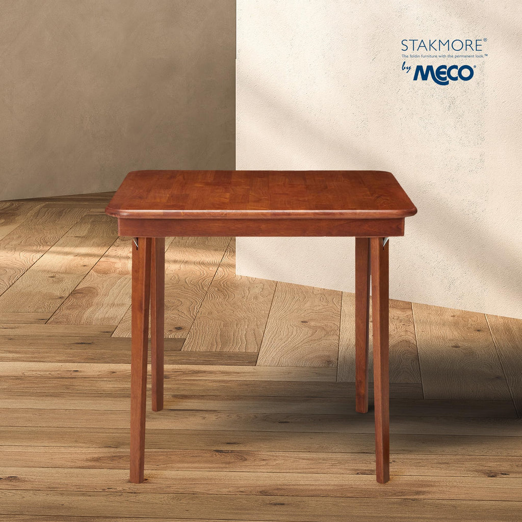 Classic Straight Edge Square Wood Folding Table, 32 in, Cherry