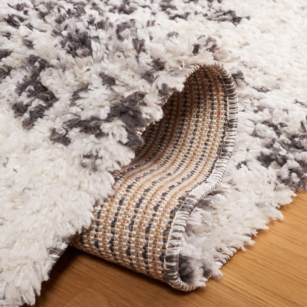 Jericho Shag Collection Area Rug - 6'7" Square, Ivory & Black, Moroccan Boho Design, Non-Shedding & Easy Care