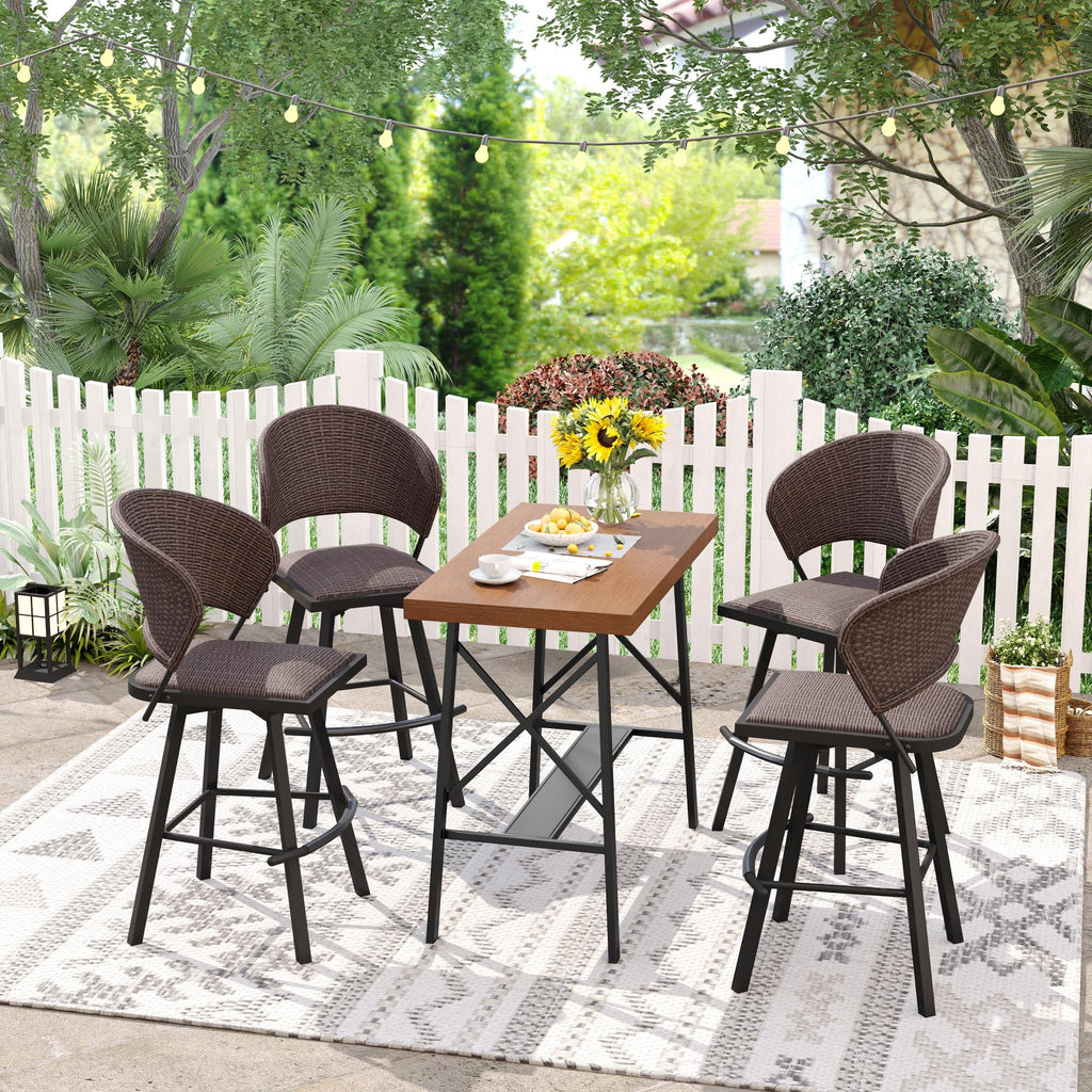 Patio Bar Table Rectangle Outdoor Counter Height Dining Table Garden Backyard Poolside, Walnut