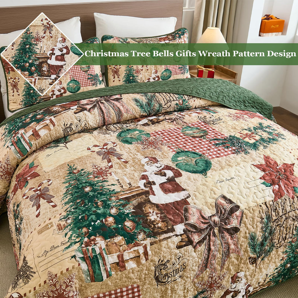 Queen Christmas Quilt, Collagecreation Xmas Tree Bedspread